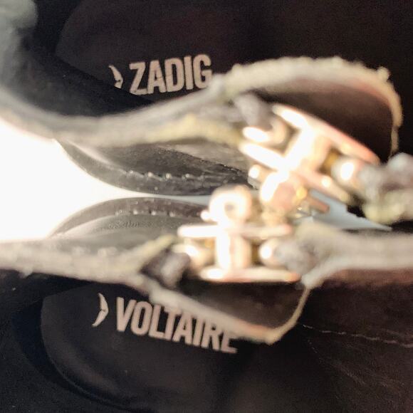 ZADIG & VOLTAIRE 8 Laureen Flap Black Studded Leather Belted Side Zipper Boots - Picture 7 of 10